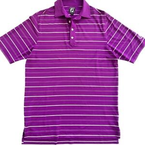 Footjoy Bright Violet Golf Striped Polo Short Sleeve 3 Button Collar Size M